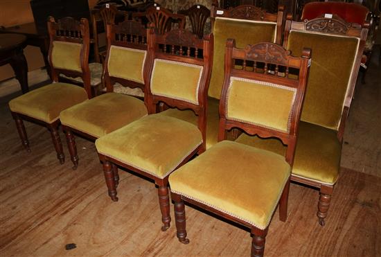 Set 4 late Victorian walnut dining chairs and a Victorian walnut grandfather armchair and grandmother chair(-)